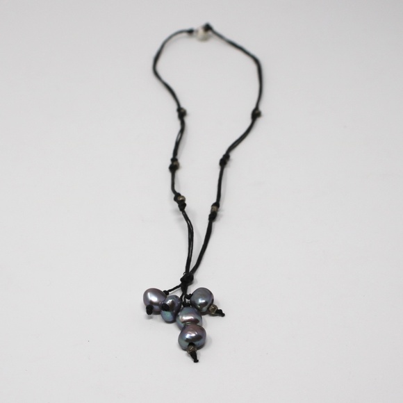 In2 Design 5 Grey Pearl and Sterling Bead Necklace on Multi-Strand Waxed Cotton - Picture 3 of 4